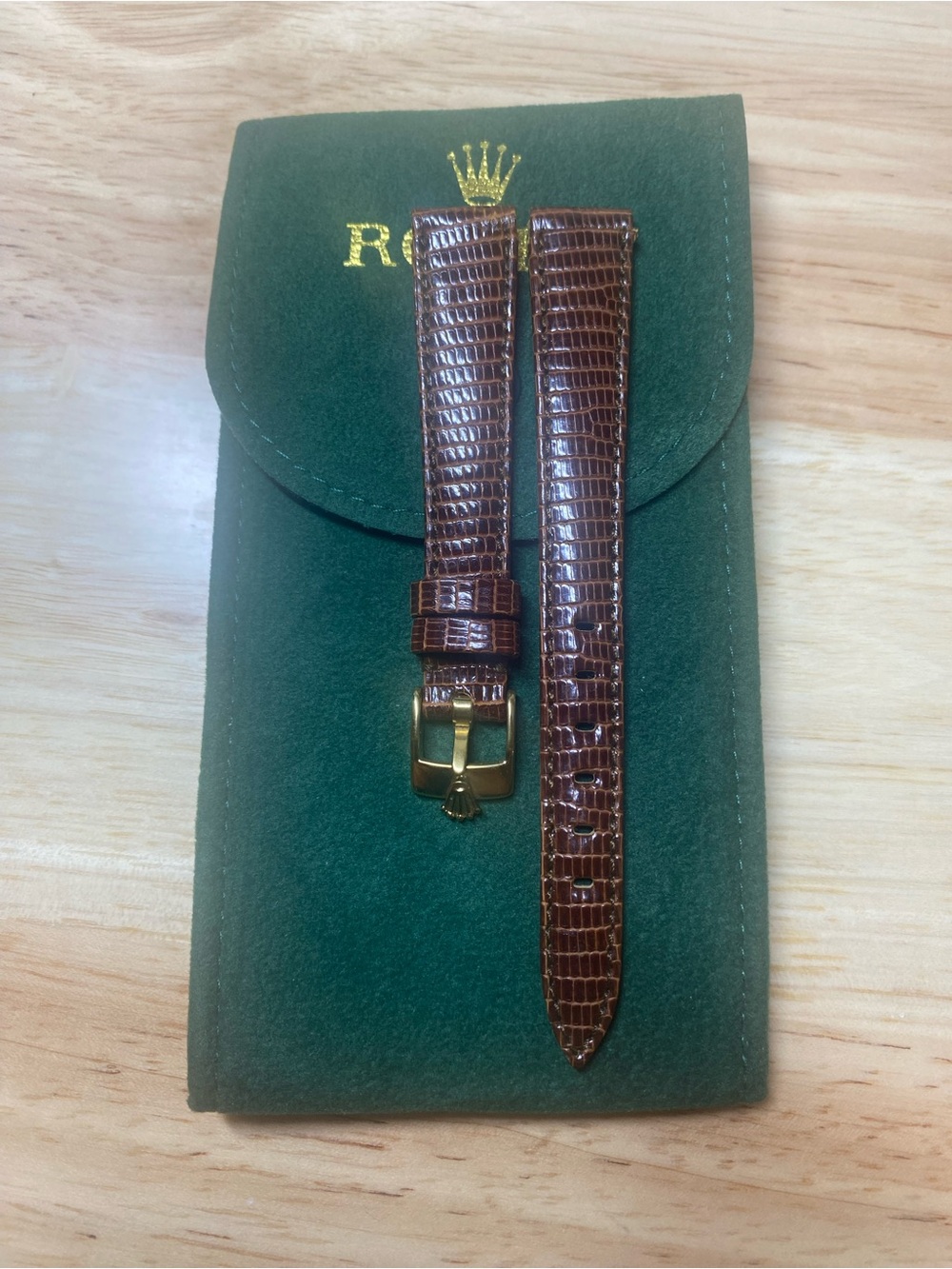 Vintage Brown Lizard-Pattern Leather  Strap - Men with gold plated Rolex Buckle